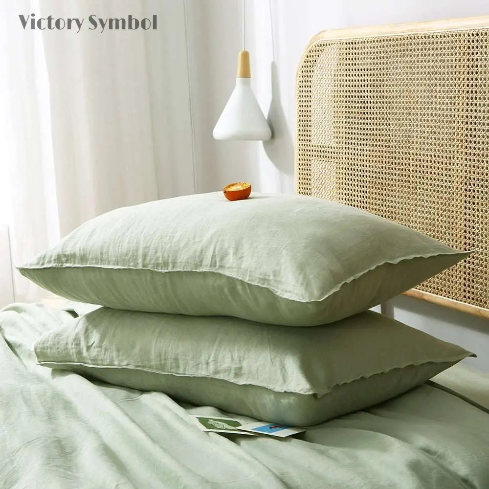 Mint Green 100% Organic Linen Pillowcases - Victory Symbol