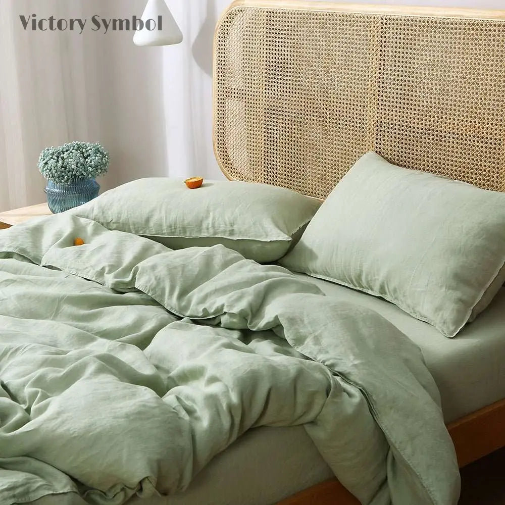 Mint Green 100% Organic Linen Pillowcases - Victory Symbol