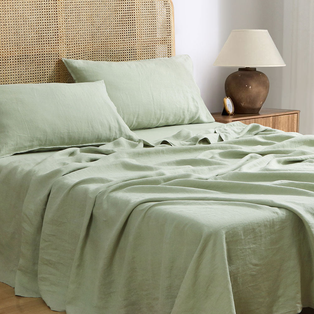 Mint Green 100% Organic Linen Flat Sheet