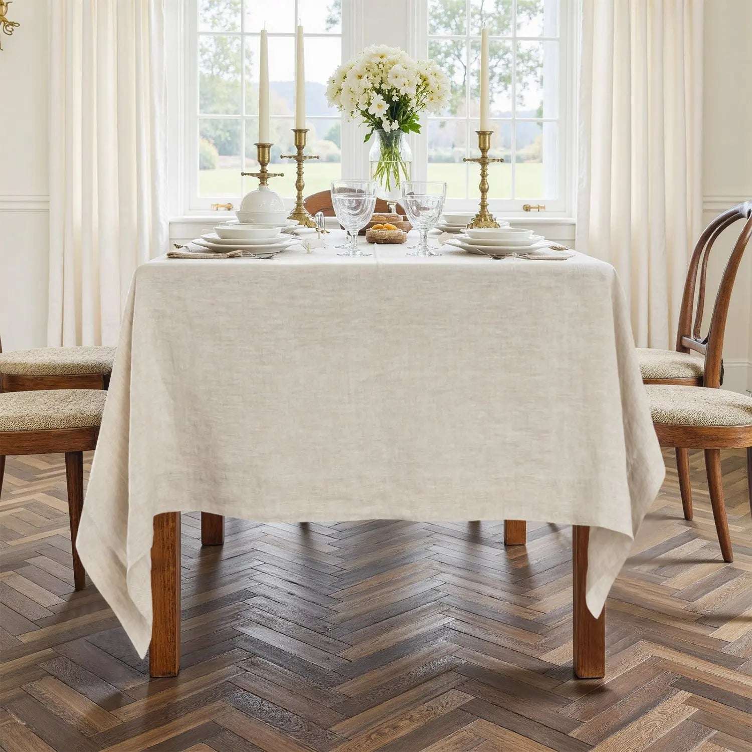 Thick Natural Undyed Linen 100% Organic Linen Tablecloth - Victory Symbol