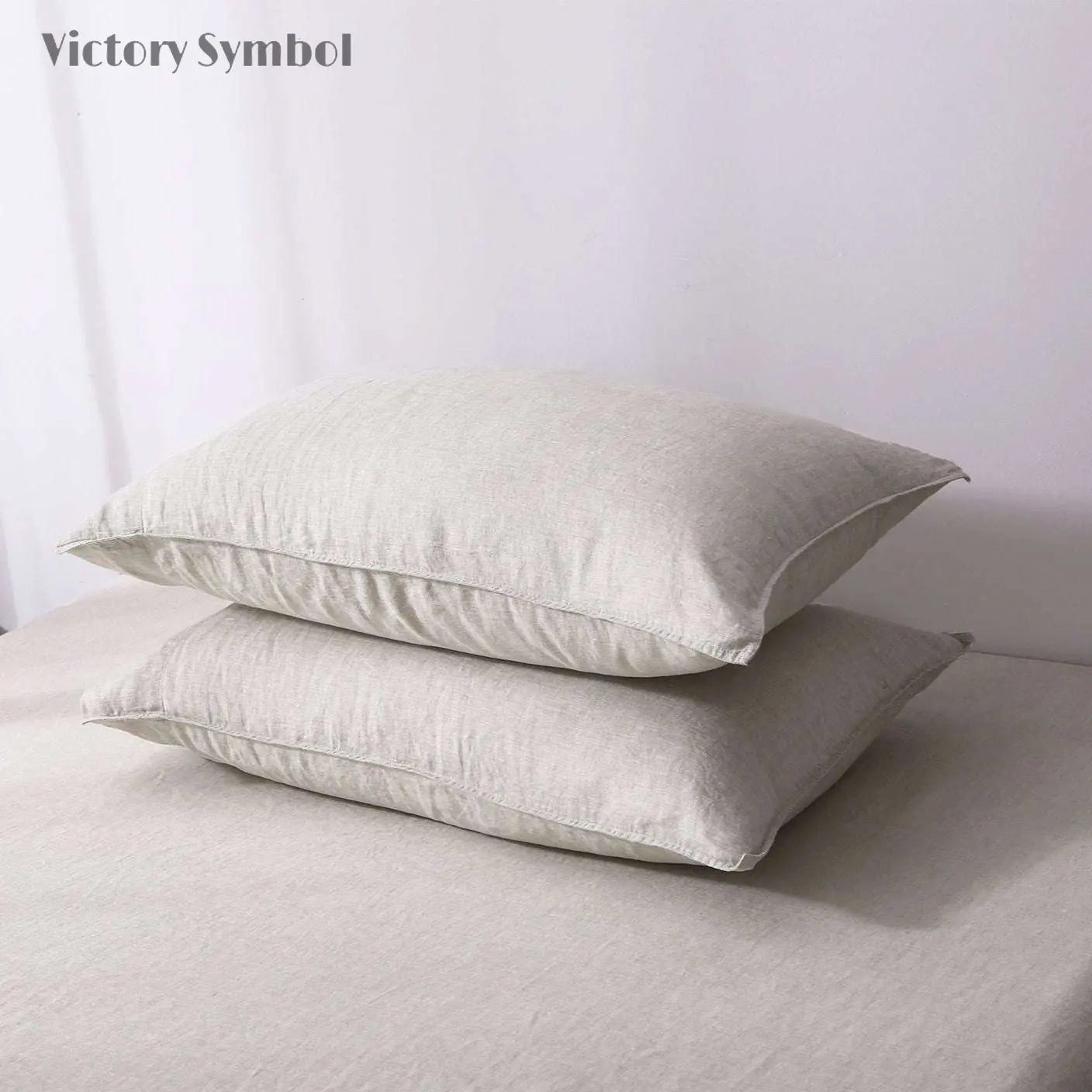 Natural Linen 100% Organic Linen Pillowcases - Victory Symbol