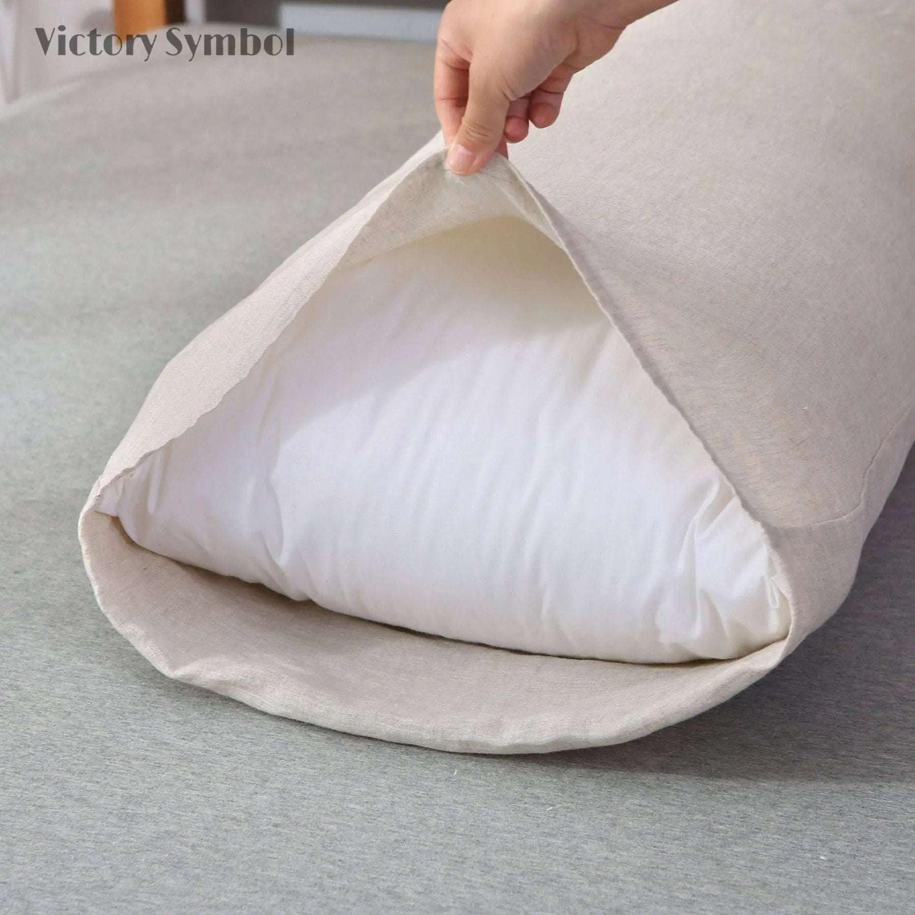Natural Undyed Linen 100% Organic Linen Body Pillowcase - Victory Symbol