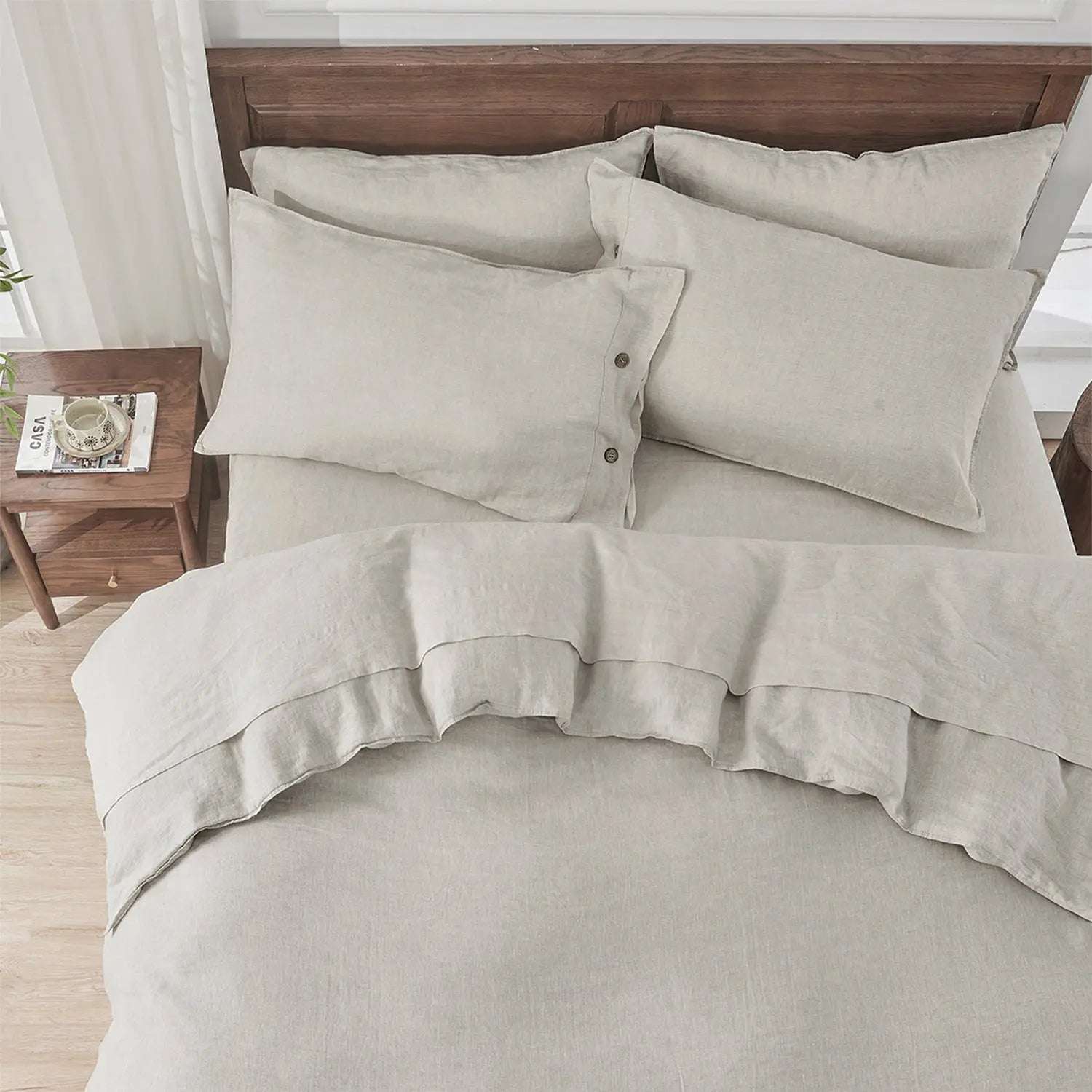 Natural Undyed Linen 100% Organic Linen Duvet Cover With Coconut Buttons(Only 1 Piece).
