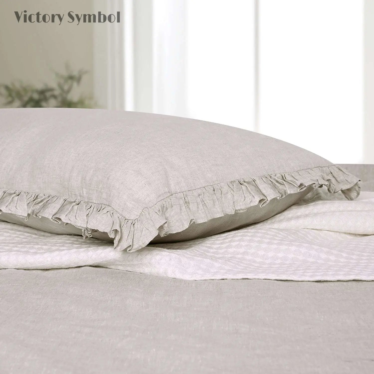 Natural Undyed Linen 100% Organic Linen Body Pillowcase With Ruffles - Victory Symbol