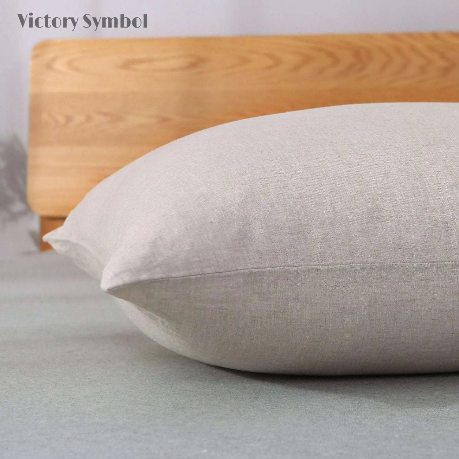 Natural Undyed Linen 100% Organic Linen Body Pillowcase - Victory Symbol