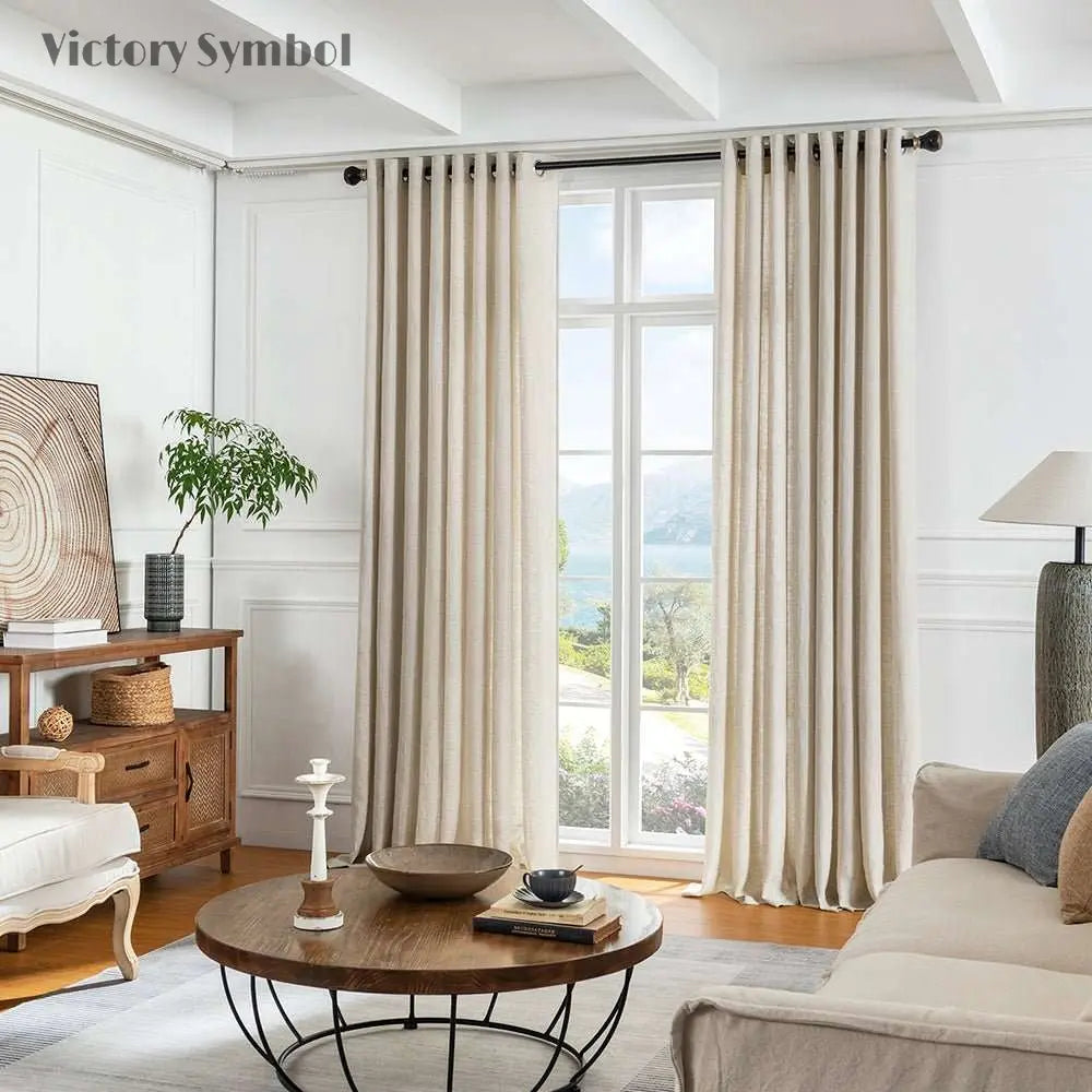 Natural Linen 100% Organic Linen Curtain for Bedroom Living Room - Victory Symbol