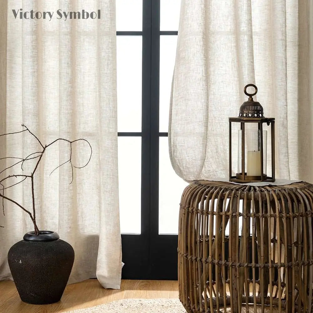 Natural Undyed Linen 100% Organic Linen Curtain for Bedroom Living Room - Victory Symbol