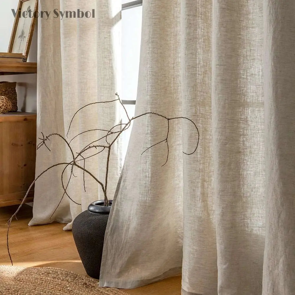 Natural Undyed Linen 100% Organic Linen Curtain for Bedroom Living Room - Victory Symbol