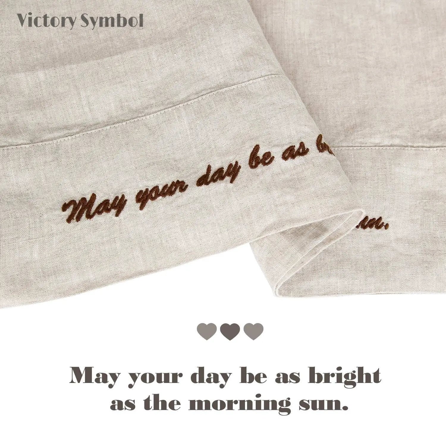 Natural Linen 100% Organic Linen Embroidered Pillowcases - Victory Symbol