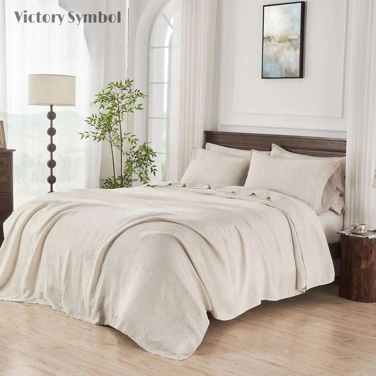 Natural Undyed Linen 100% Organic Linen Flat Sheet - Victory Symbol