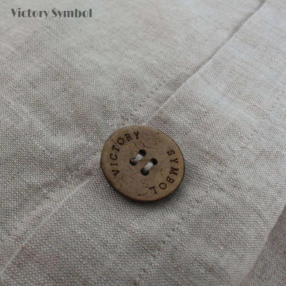 Natural Undyed Linen 100% Organic Linen Pillowcases With Coconut Button Closure - Victory Symbol