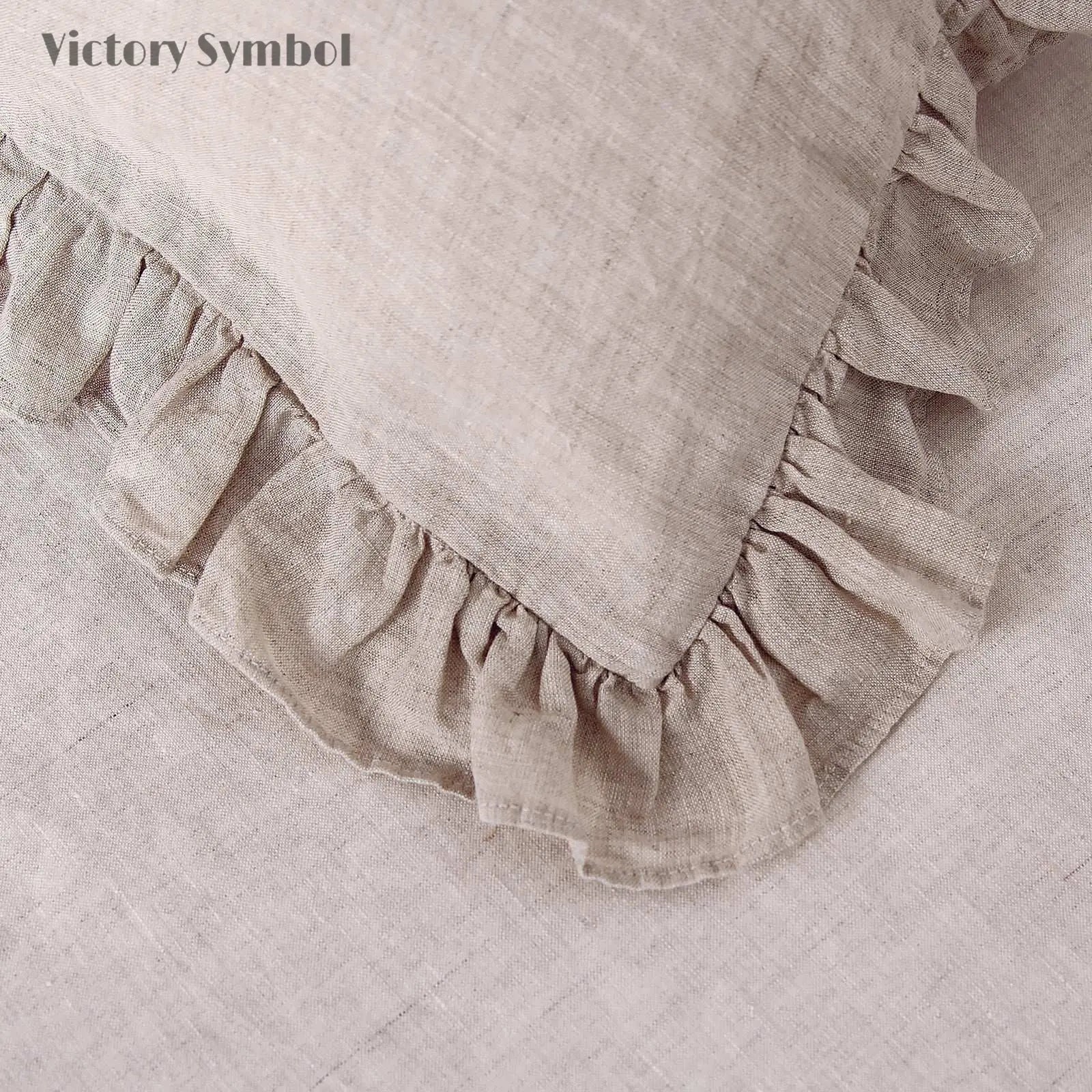 Natural Linen 100% Organic Linen Pillowcases with Ruffles - Victory Symbol