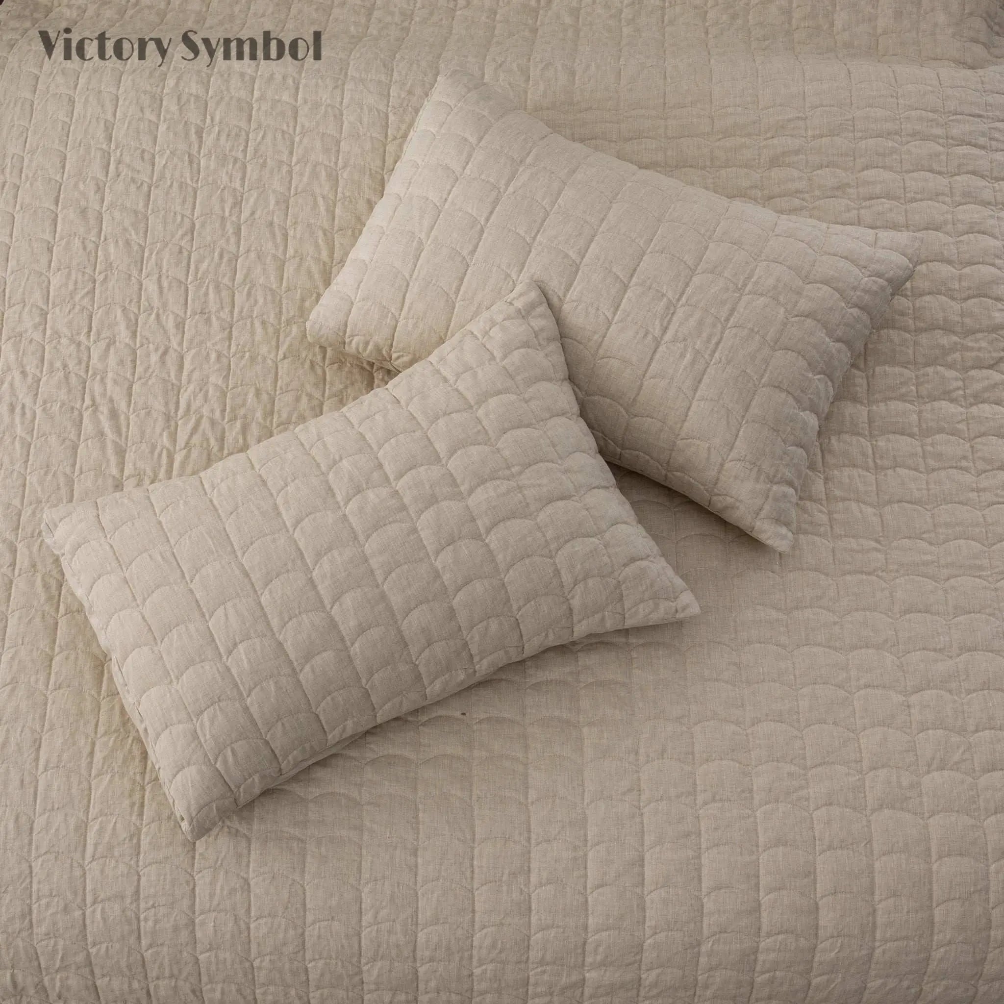 Natural Linen 100% Organic Linen Quilt Set With Tile Pattern - Victory Symbol