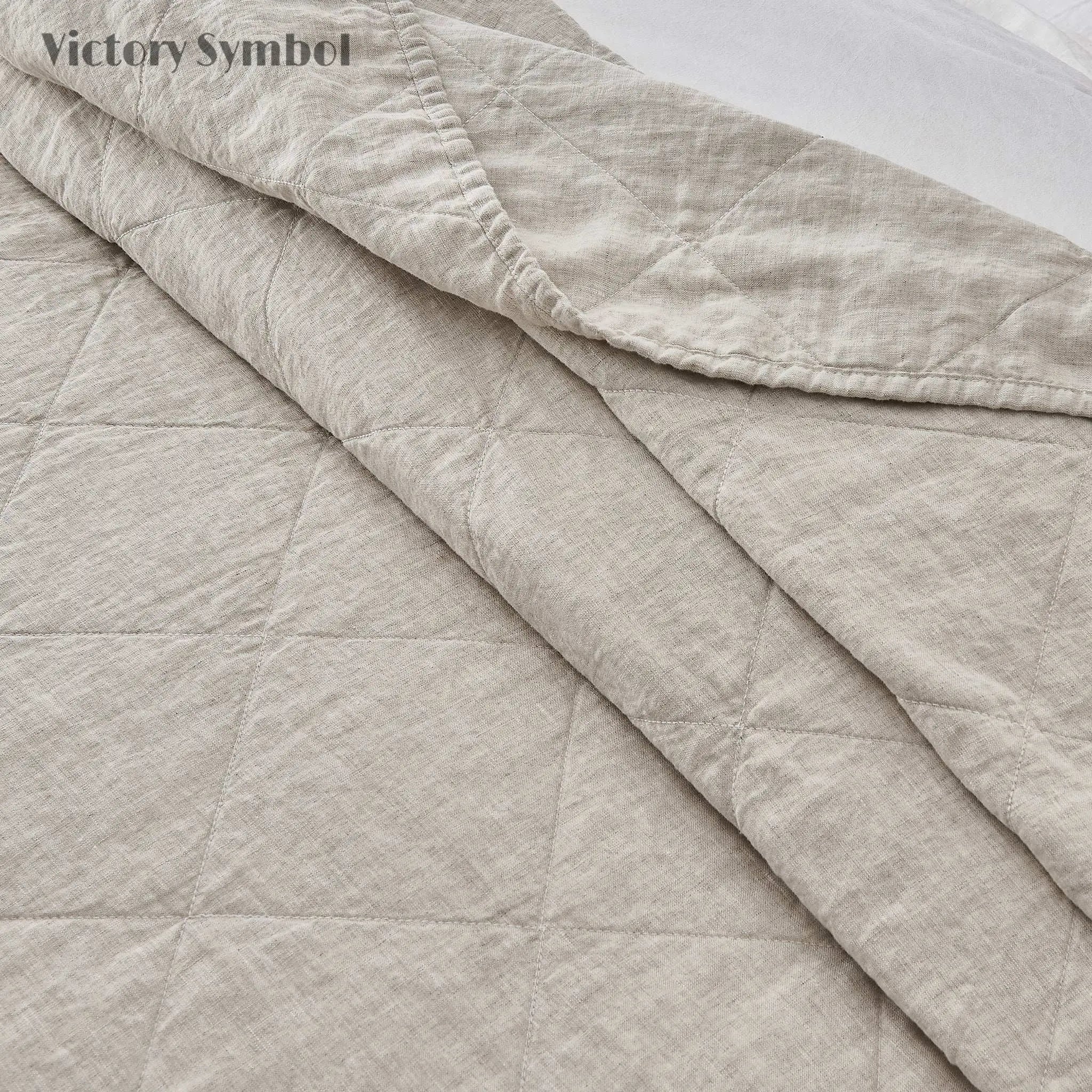 Natural Undyed Linen 100% Organic Linen Quilt Set - Victory Symbol