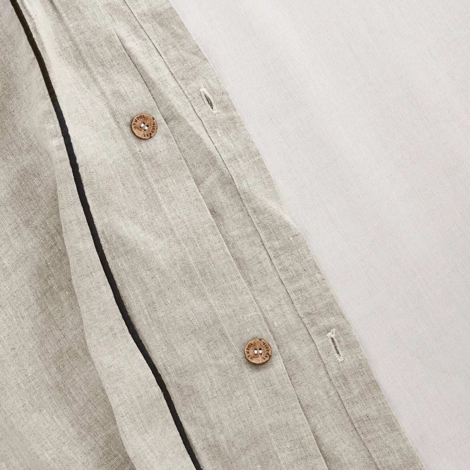 Natural Undyed Linen With Navy Piping 100% Organic Linen Duvet Cover Set.