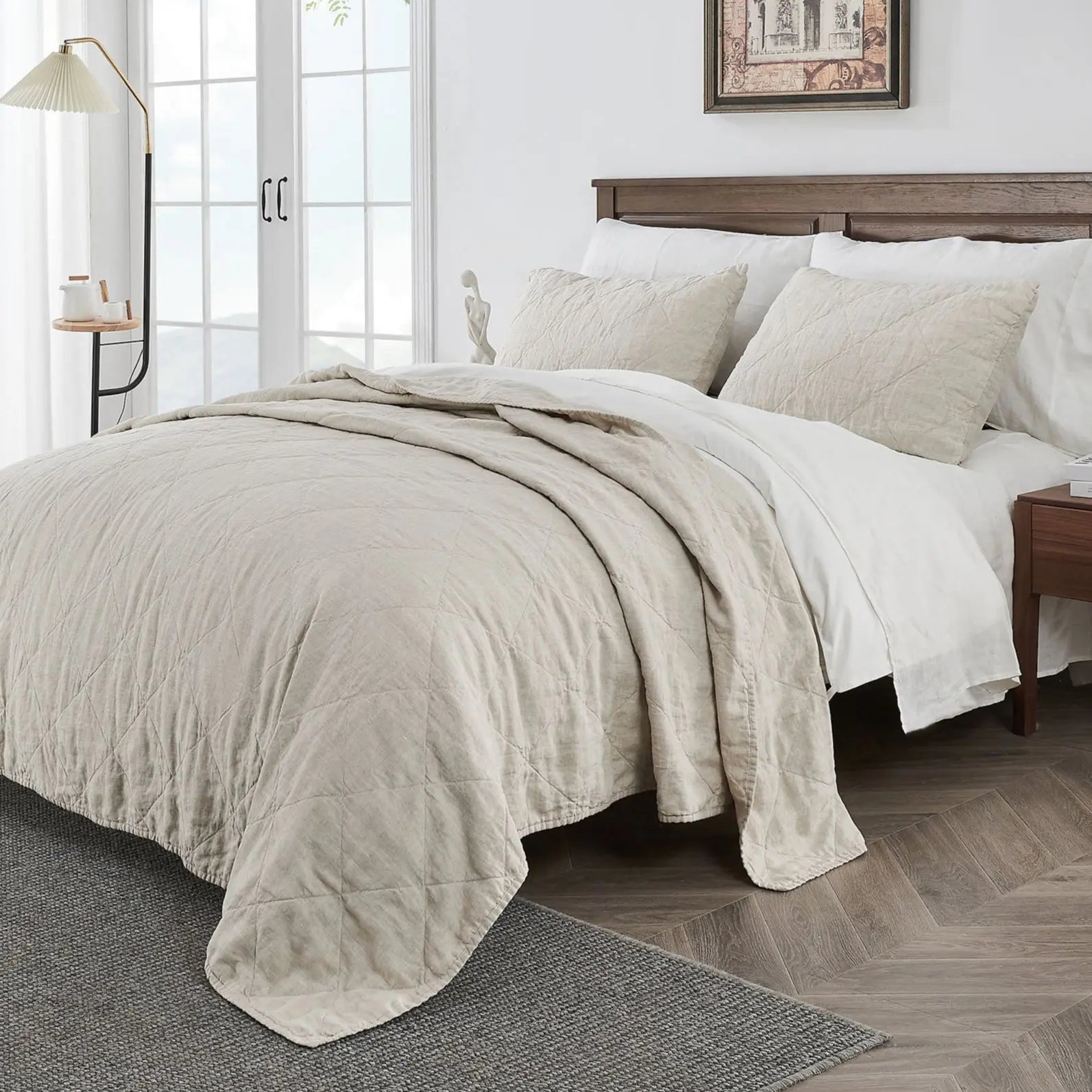 Natural Linen 100% Organic Linen Quilt Set - Victory Symbol