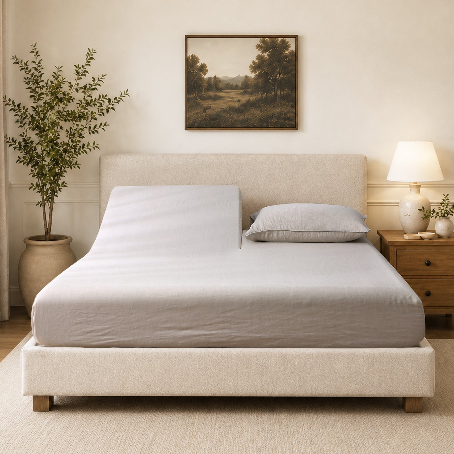 Natural Undyed Linen 100% Organic Linen Top Split Adjustable Fitted Sheet For Adjustable Beds-Victory Symbol