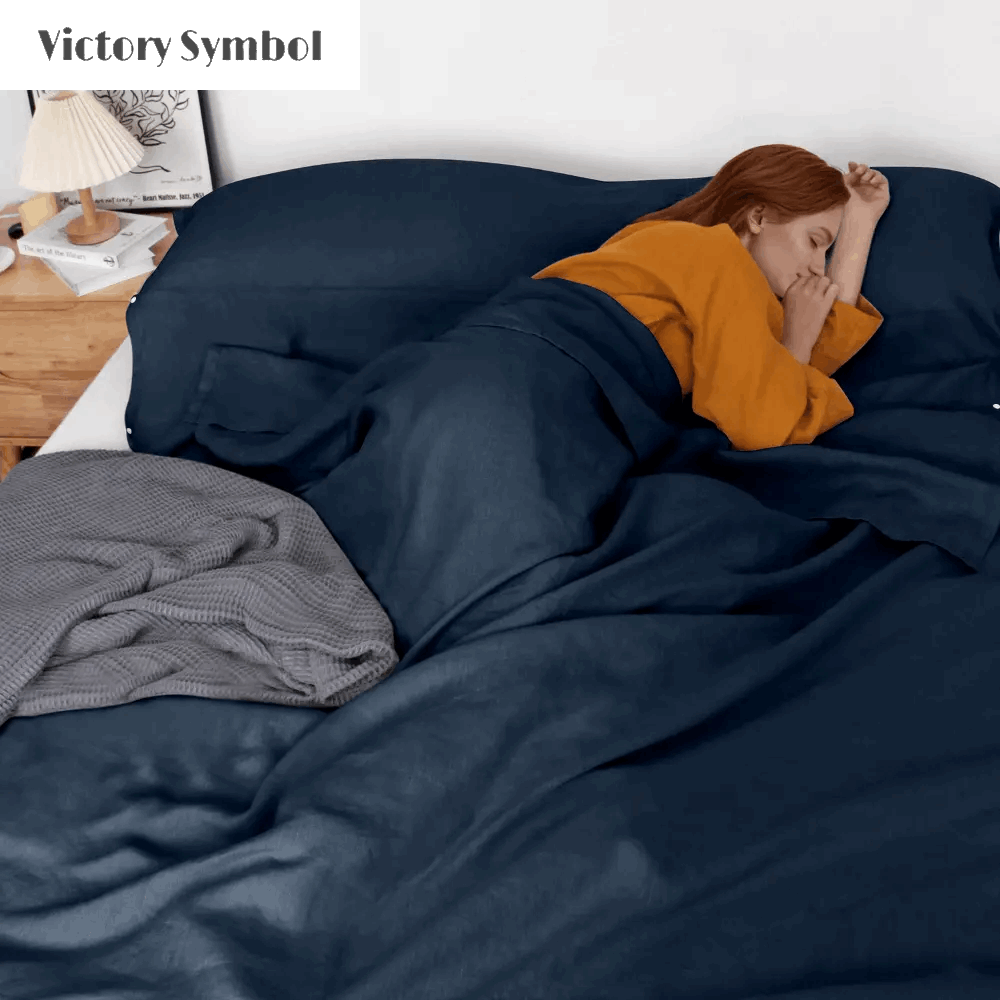 Navy 100% Linen Portable Bed Sheet,Sleeping Bag Liner for Hotel and Travel,Sleep Sack Adult - Ultra Lightweight Backpacking with Zipper - Victory Symbol