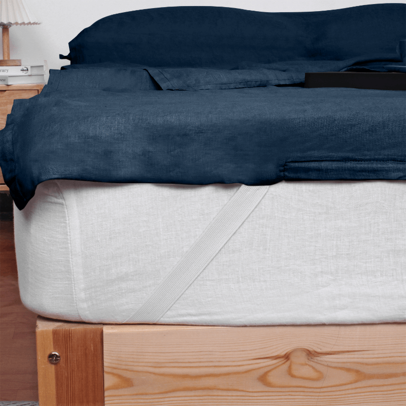 Navy 100% Linen Portable Bed Sheet-victory symbol