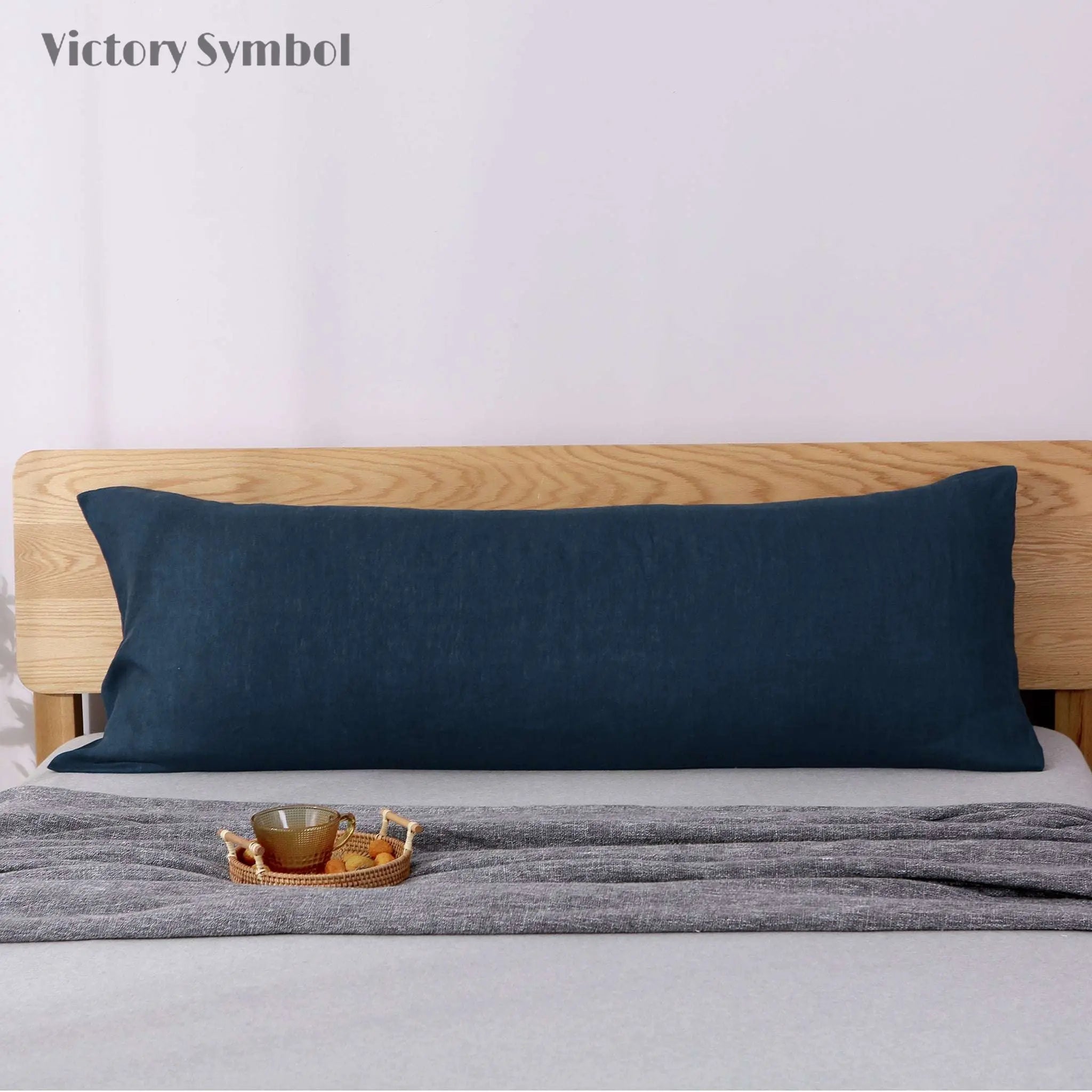 Navy 100% Organic Linen Body Pillowcase - Victory Symbol
