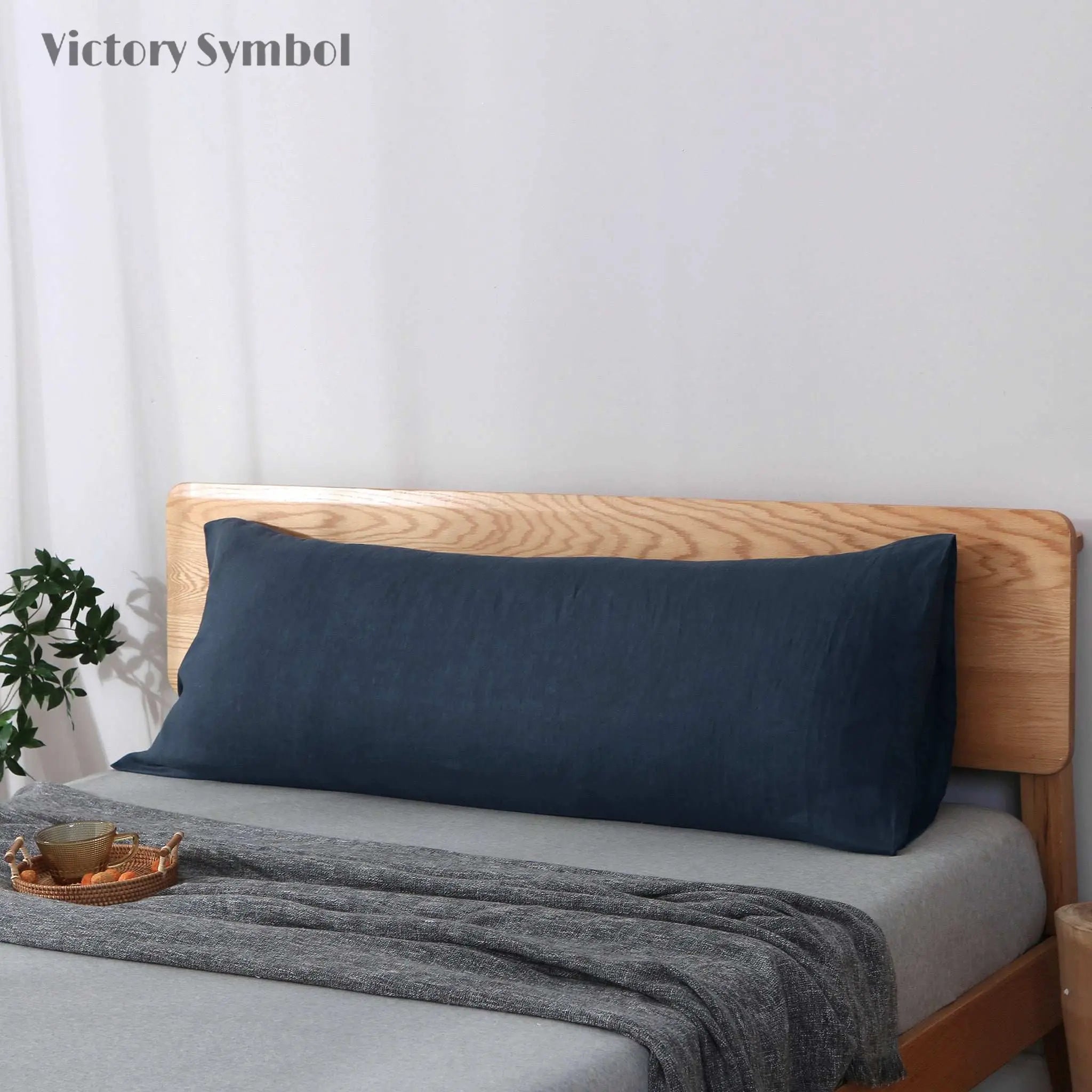 Navy 100% Organic Linen Body Pillowcase - Victory Symbol