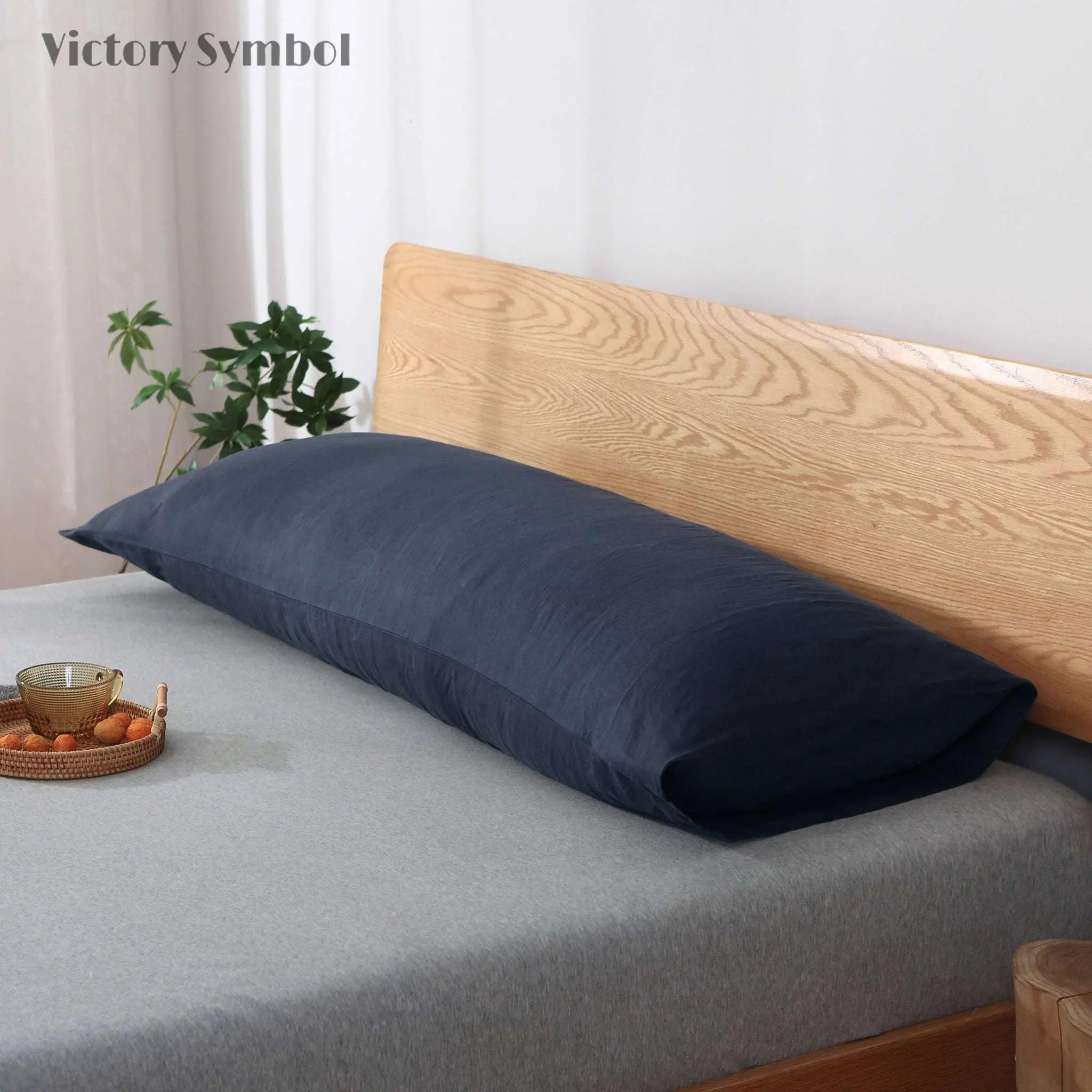 Navy 100% Organic Linen Body Pillowcase - Victory Symbol