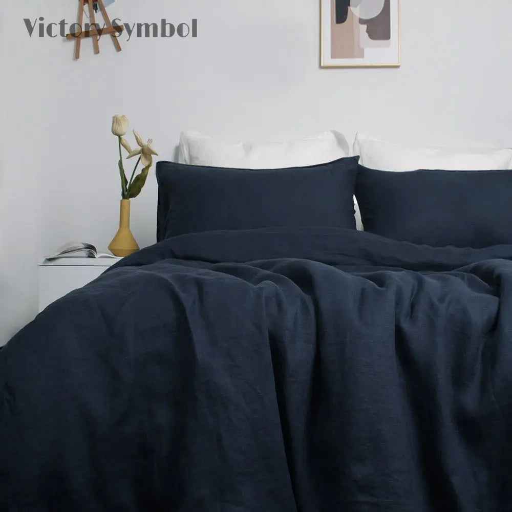 Navy 100% Organic Linen Duvet Cover Set
