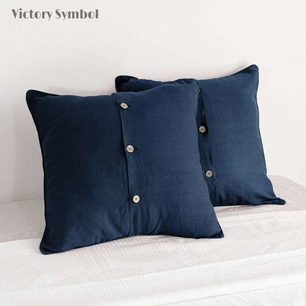 Navy 100% Organic Linen Euro Pillowcases - Victory Symbol