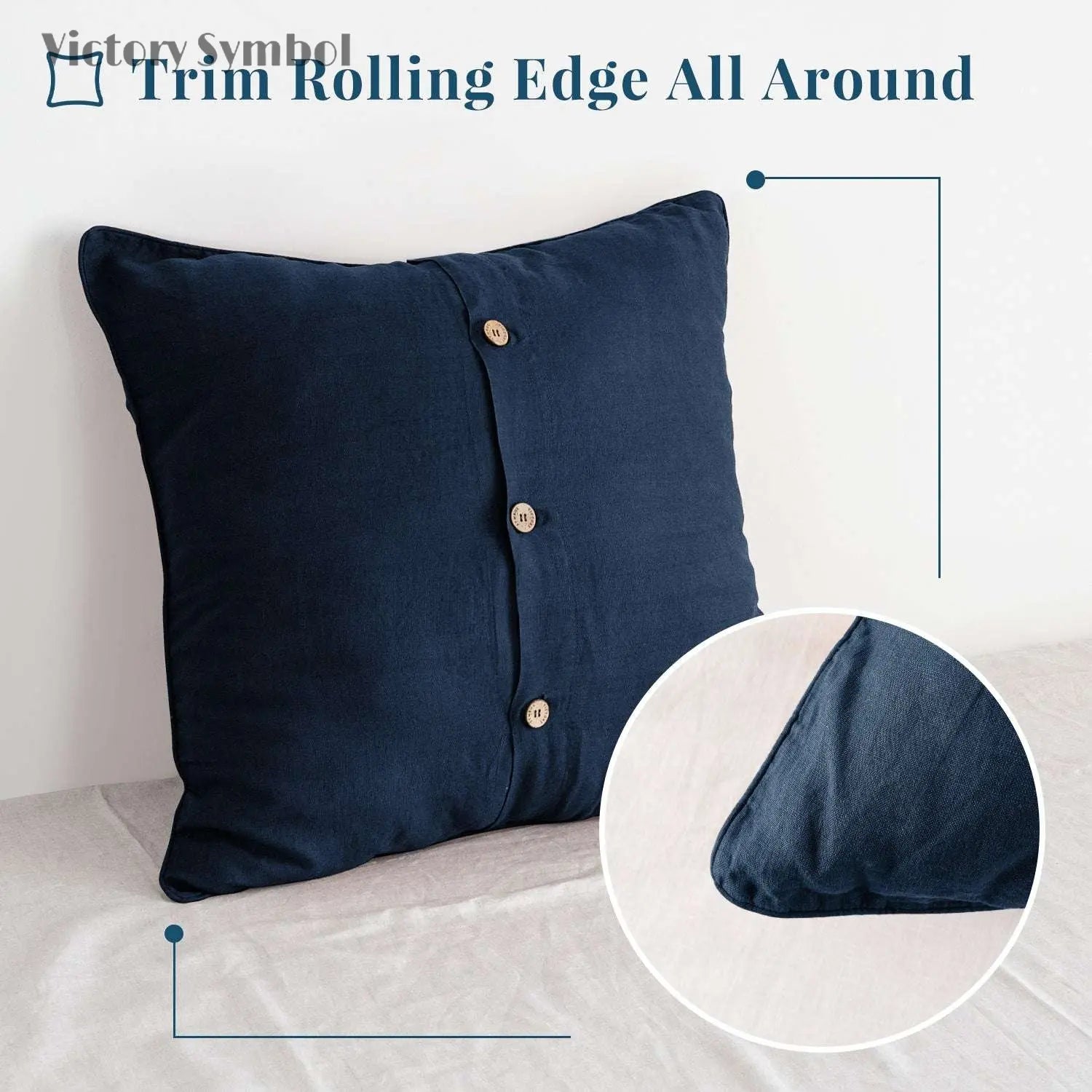 Navy 100% Organic Linen Euro Pillowcases - Victory Symbol