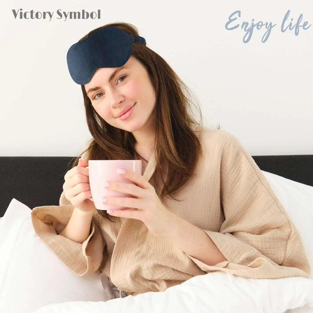 Navy 100% Organic Linen Eye Mask - Victory Symbol