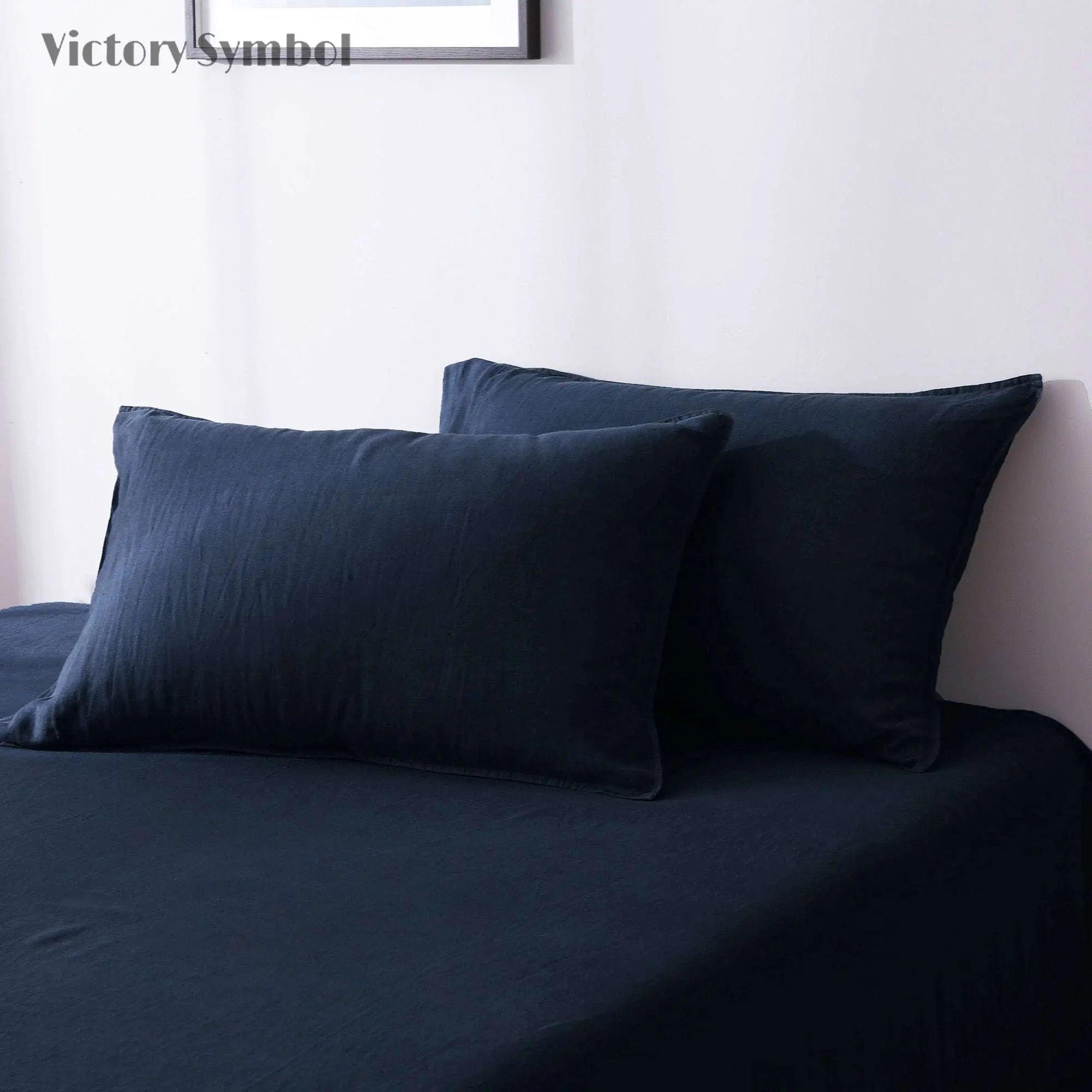 Navy 100% Organic Linen Pillowcases - Victory Symbol