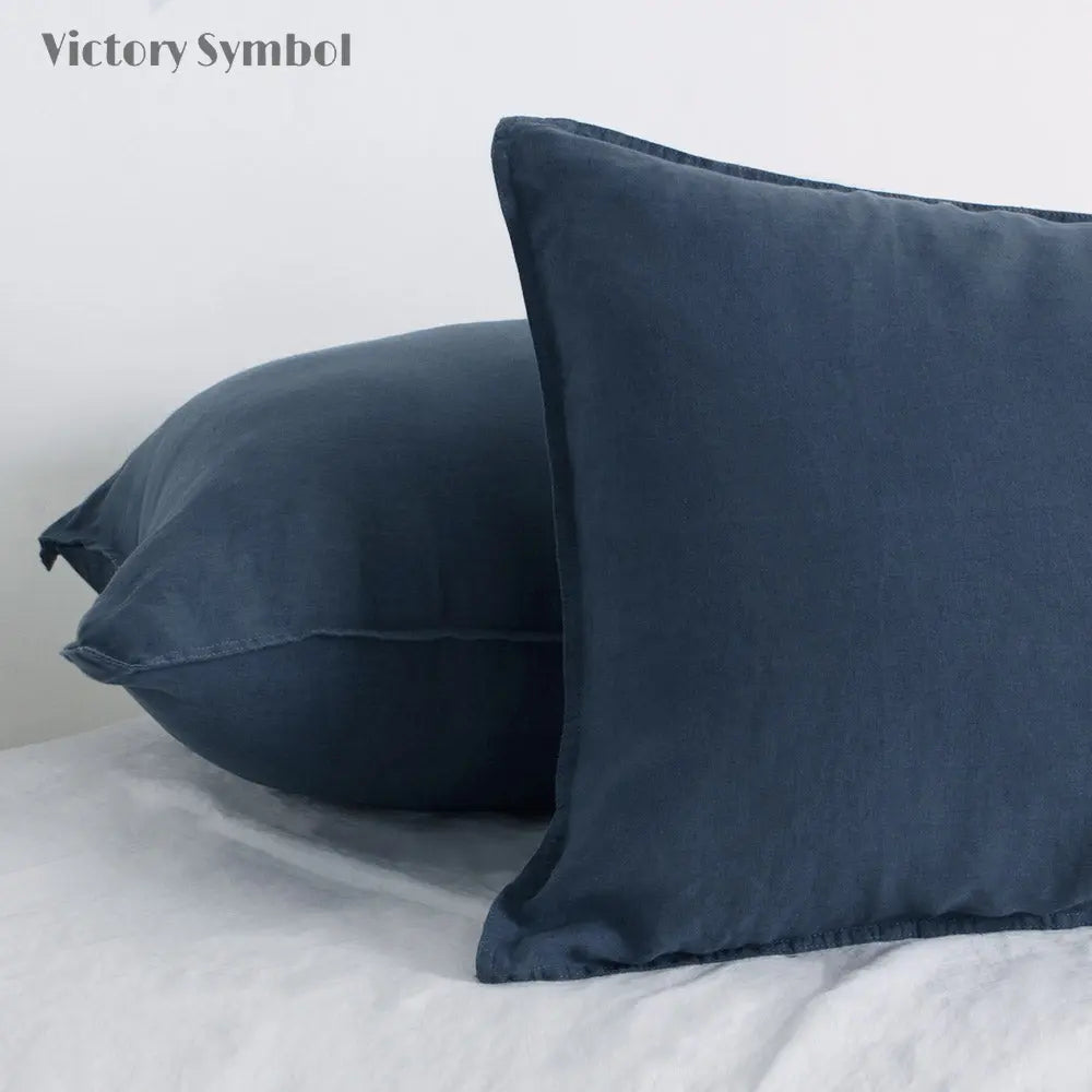 Navy 100% Organic Linen Pillowcases - Victory Symbol