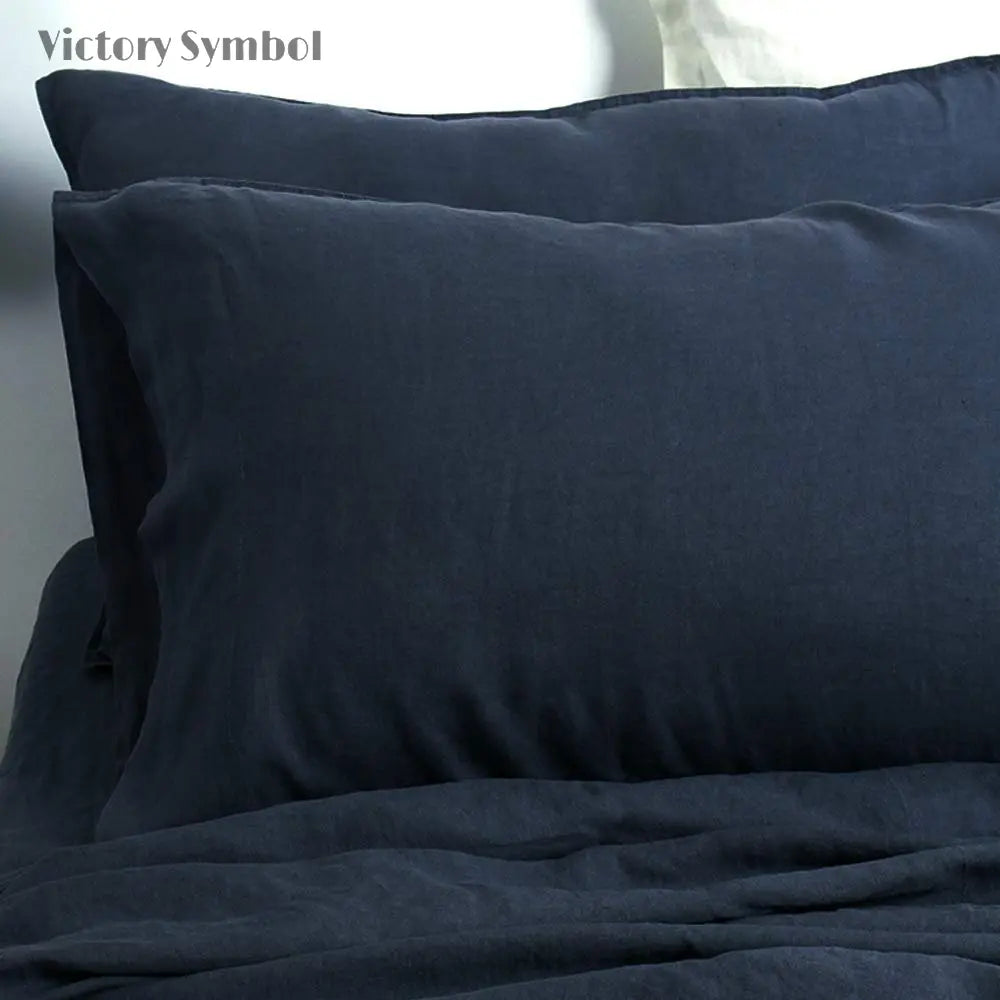 Navy 100% Organic Linen Sheets Set - Victory Symbol