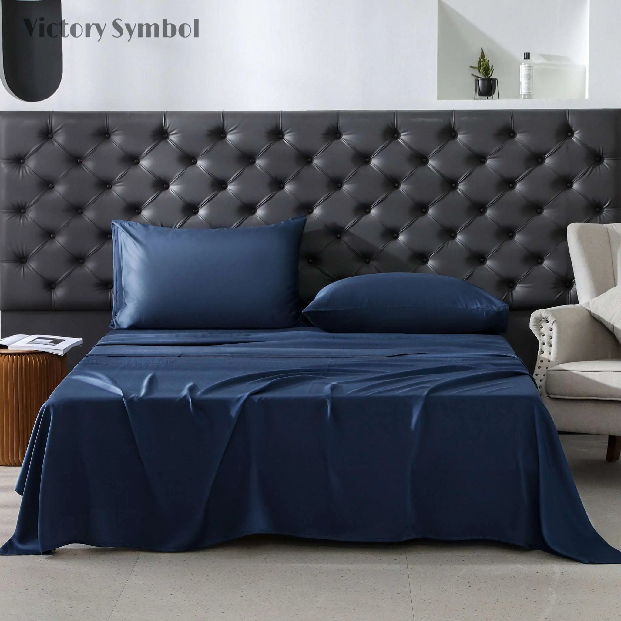 Navy 100% Tencel Sheets set - Victory Symbol