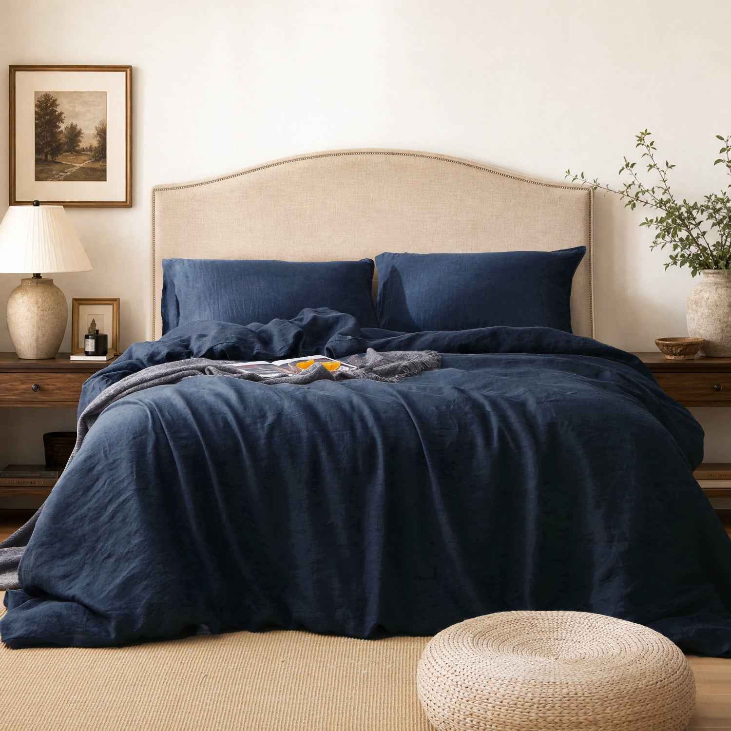 Navy 100% Organic Linen Duvet Cover Set