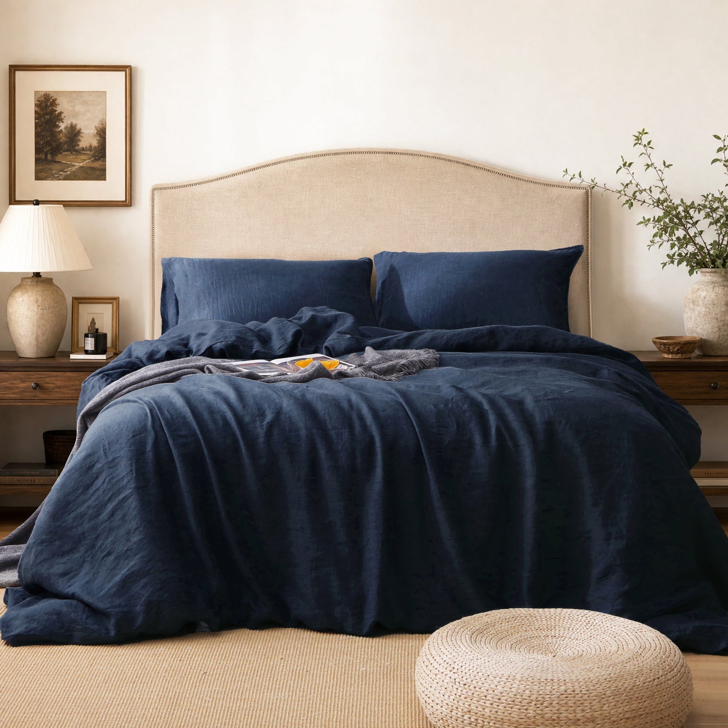Navy 100% Organic Linen Duvet Cover Set