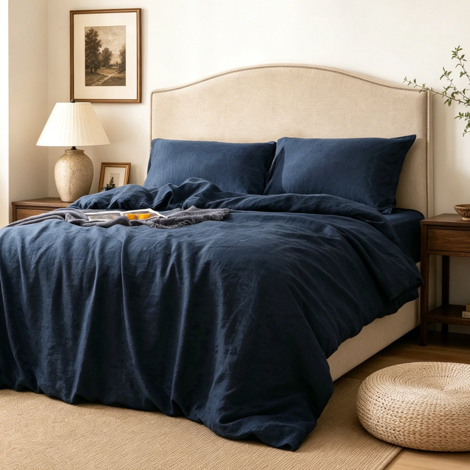 Navy 100% Organic Linen Duvet Cover Set
