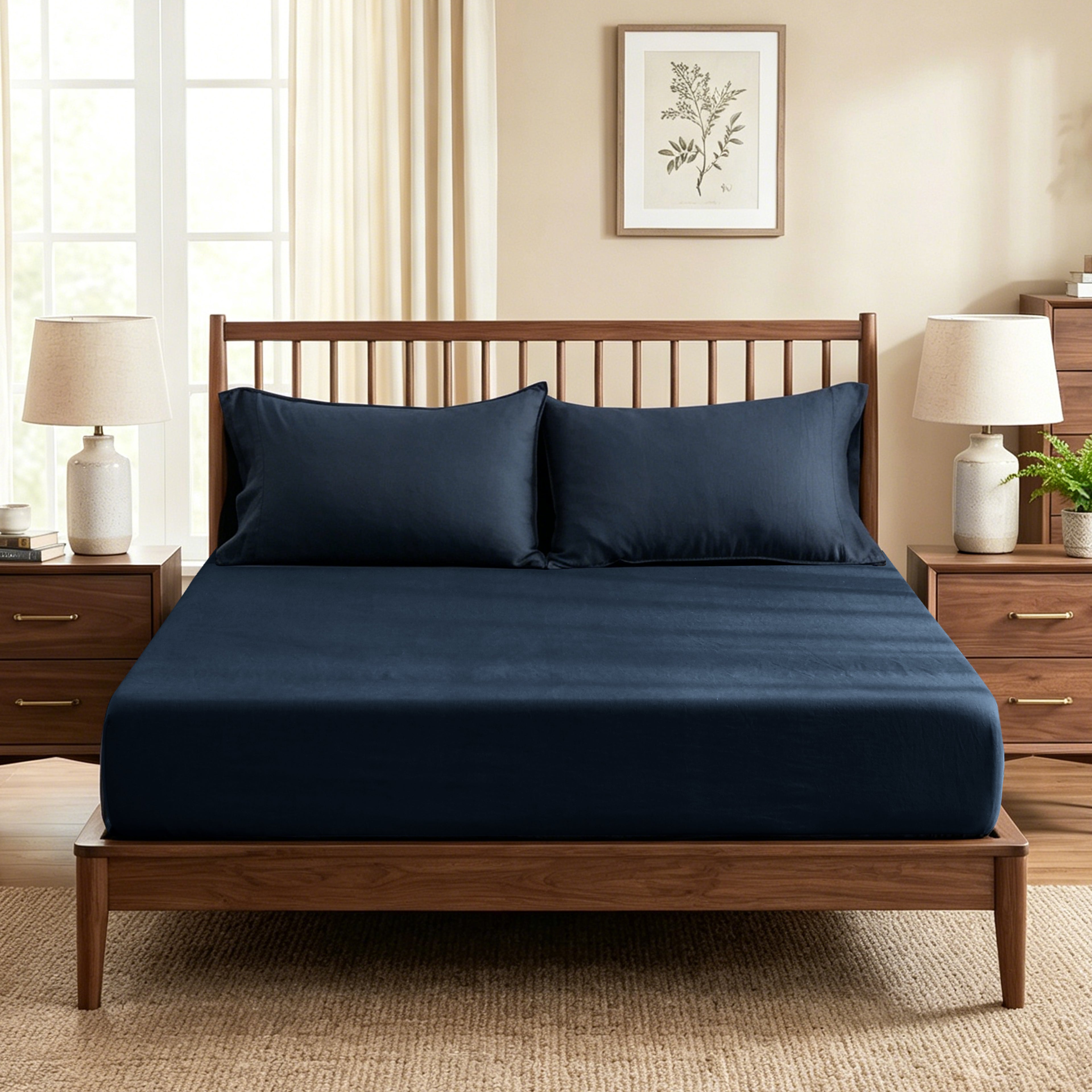 Navy 100% Organic Linen Fitted Sheet