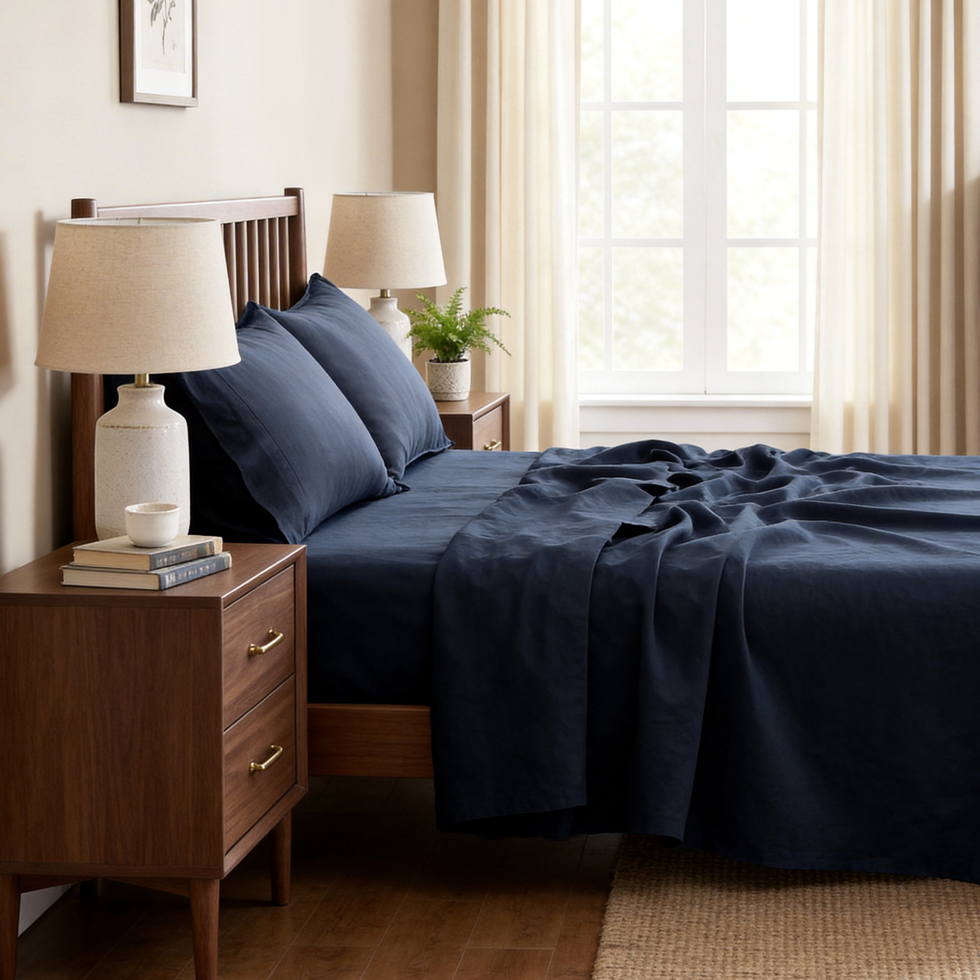 Navy 100% Organic Linen Sheets Set