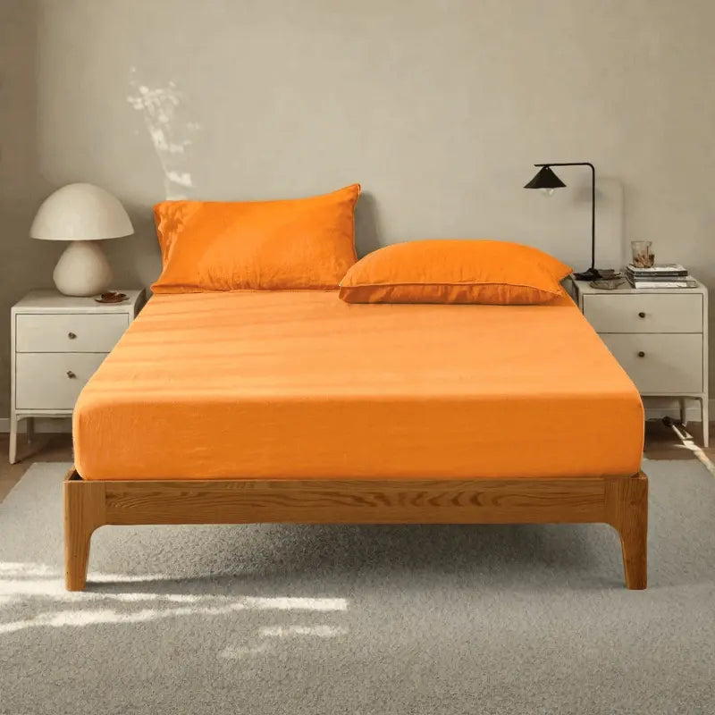 Orange Ochre 100% Organic Linen Fitted Sheet-victory symbol