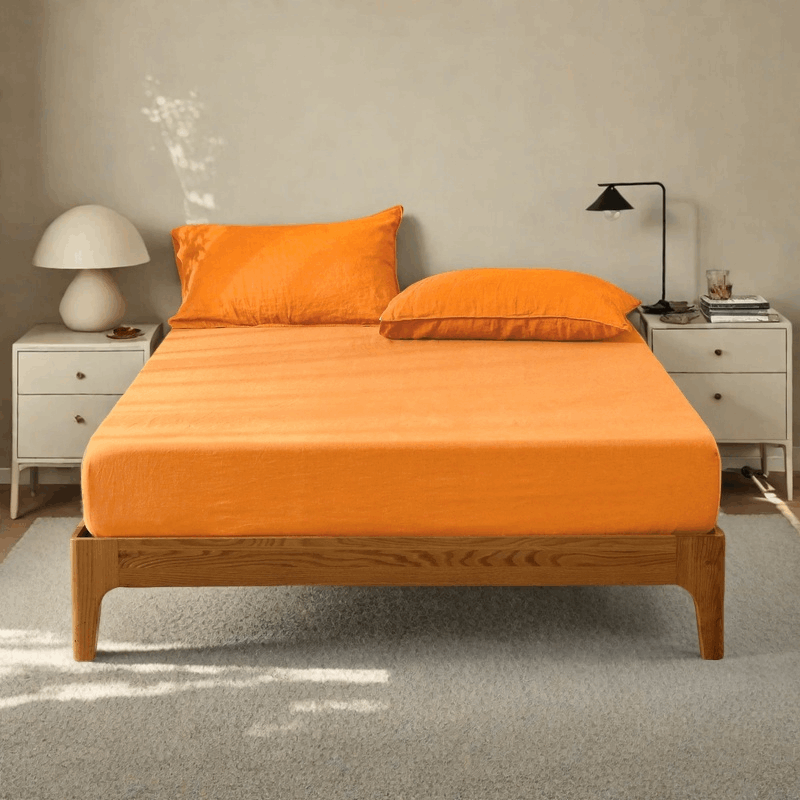 Orange Ochre 100% Organic Linen Fitted Sheet-victory symbol