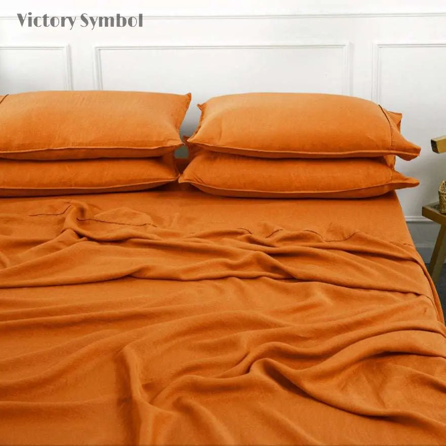 Orange Ochre 100% Organic Linen Flat Sheet - Victory Symbol