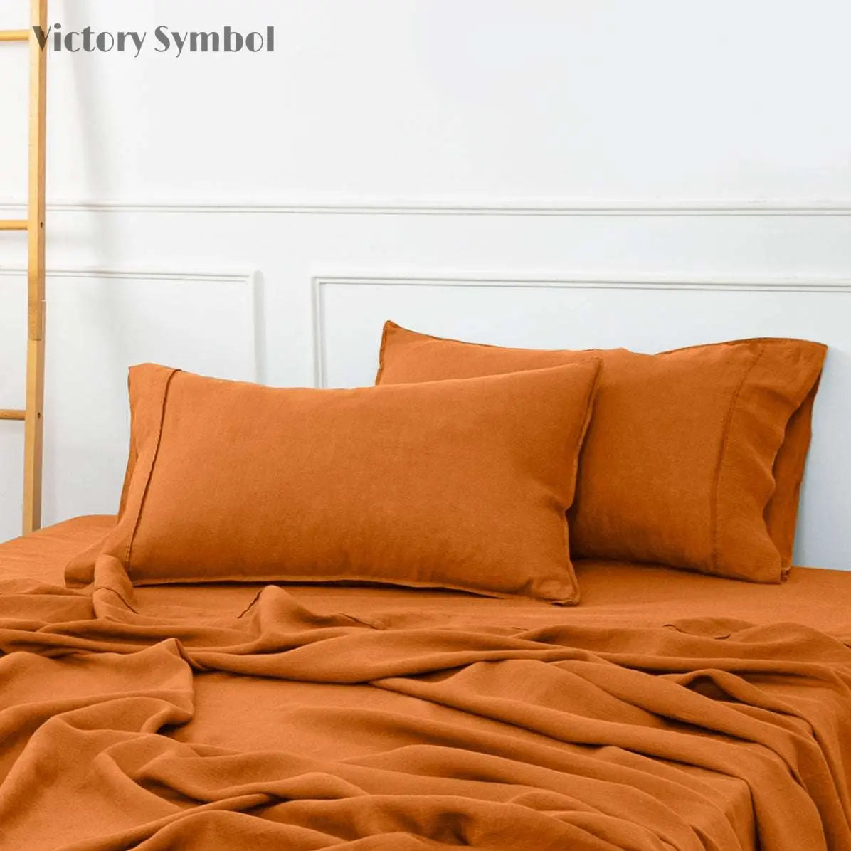 Orange Ochre 100% Organic Linen Pillowcases - Victory Symbol