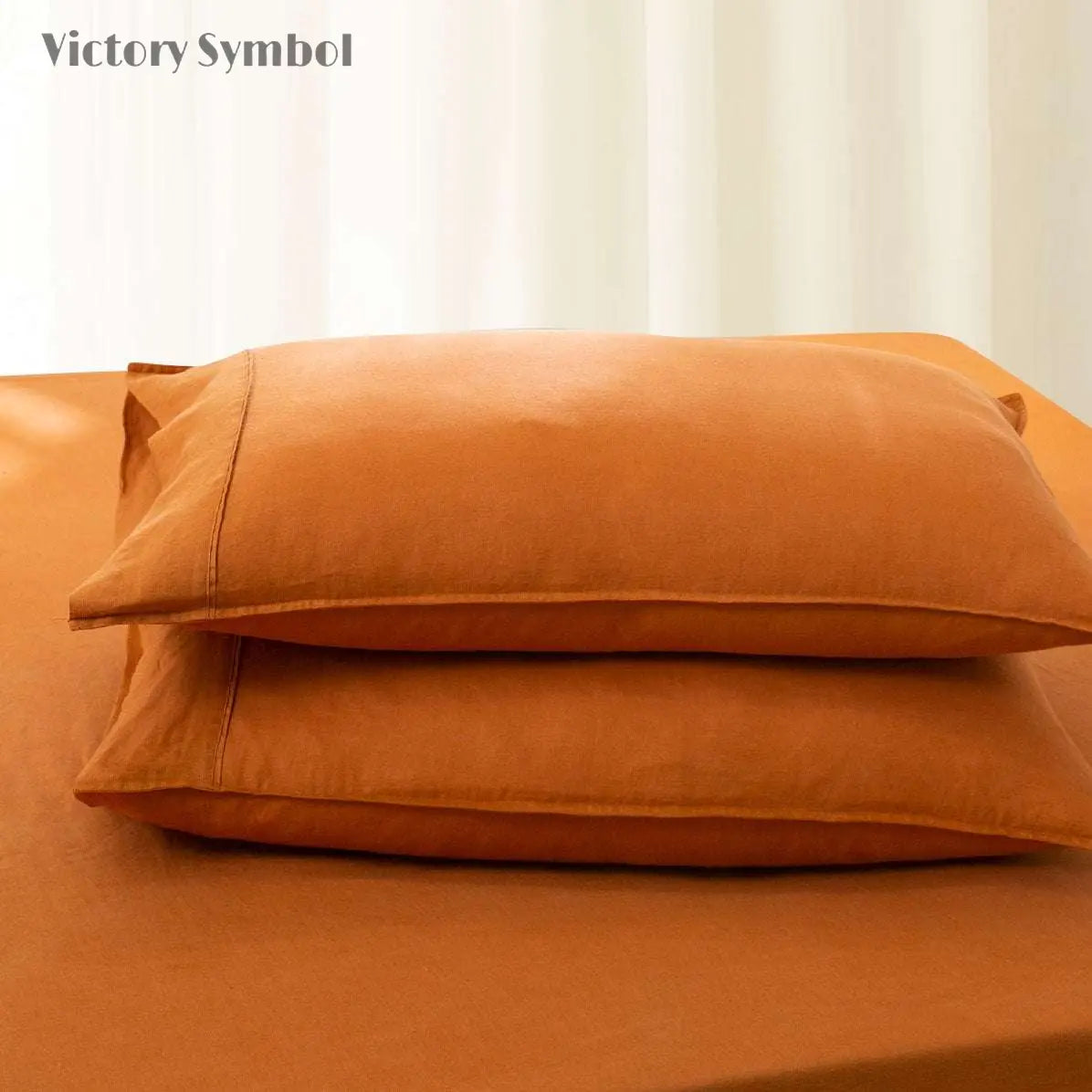 Orange Ochre 100% Organic Linen Pillowcases - Victory Symbol