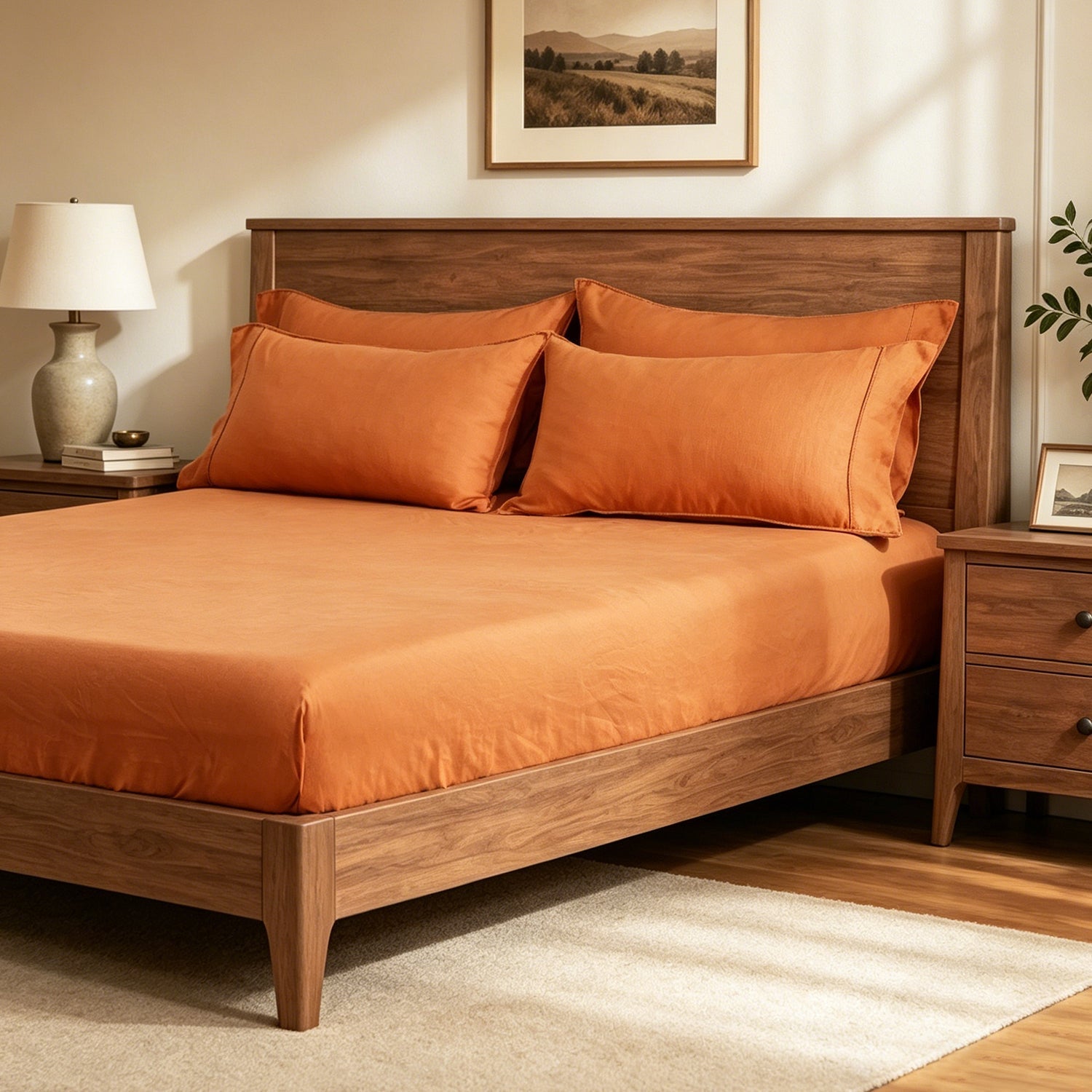 Orange Ochre 100% Organic Linen Fitted Sheet-Victory Symbol