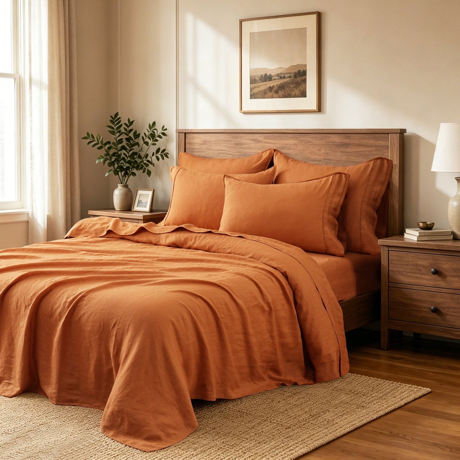 Orange Ochre 100% Organic Linen Flat Sheet-Victory Symbol