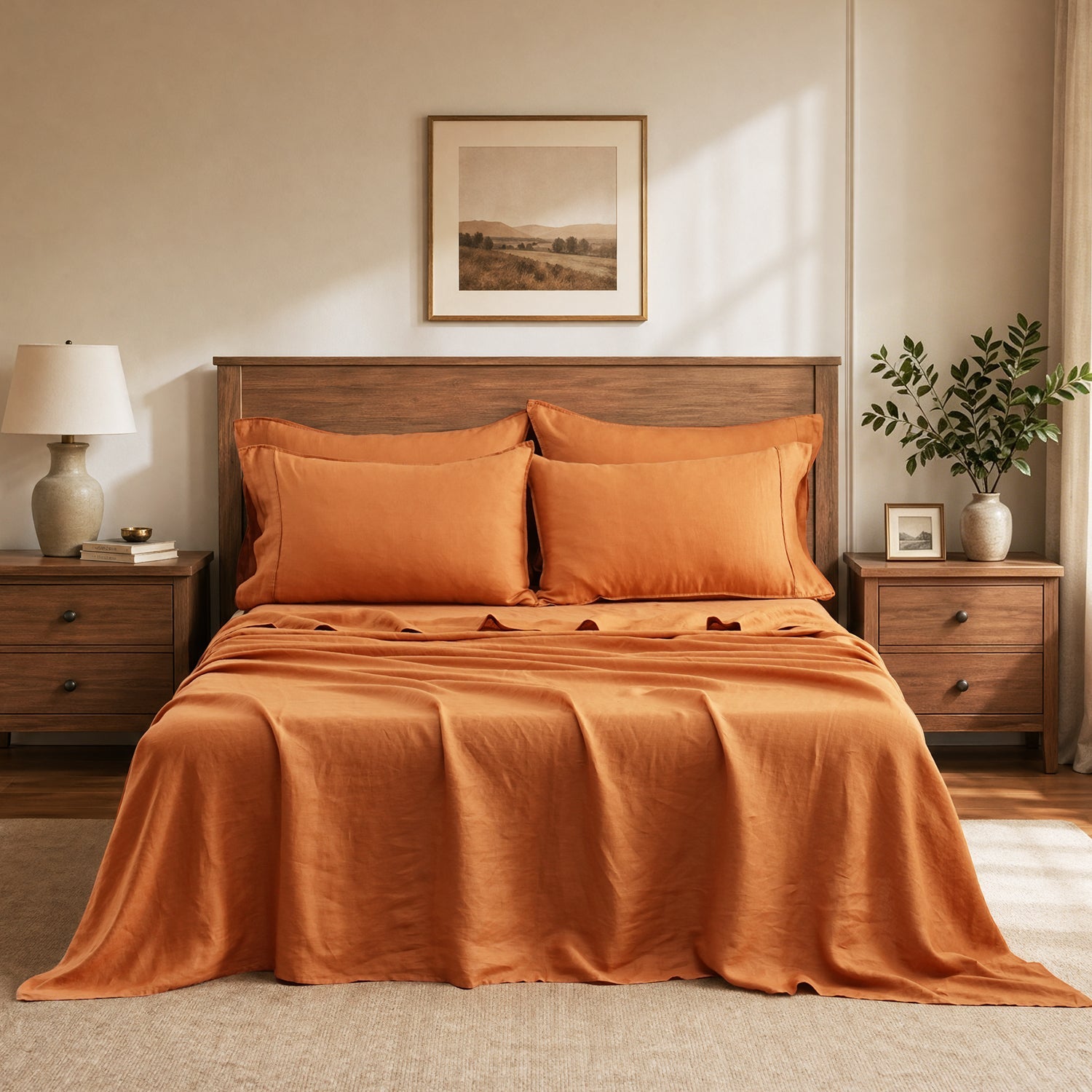 Orange Ochre 100% Organic Linen Sheets Set-Victory Symbol