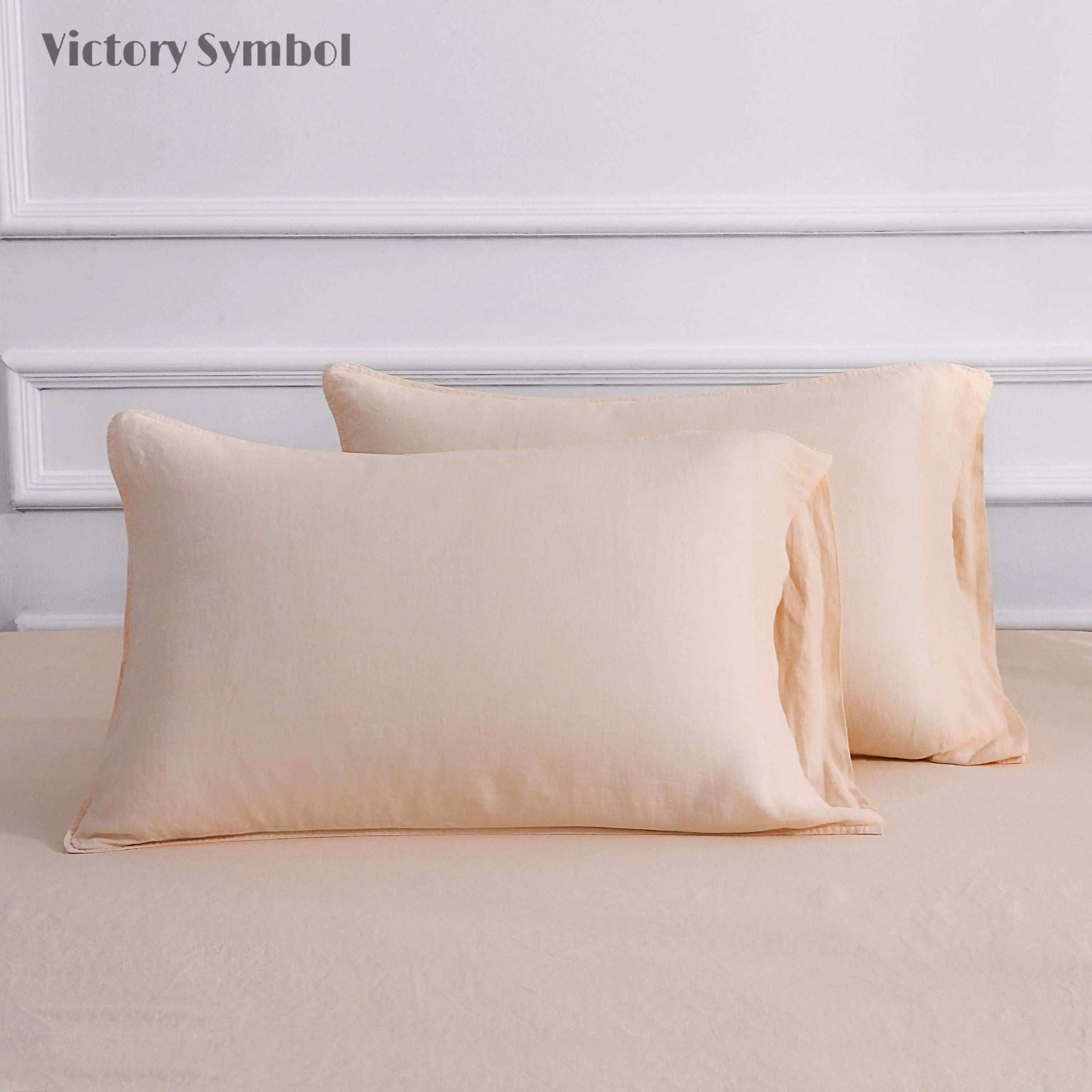 Pale Pink 100% Organic Linen Pillowcases - Victory Symbol