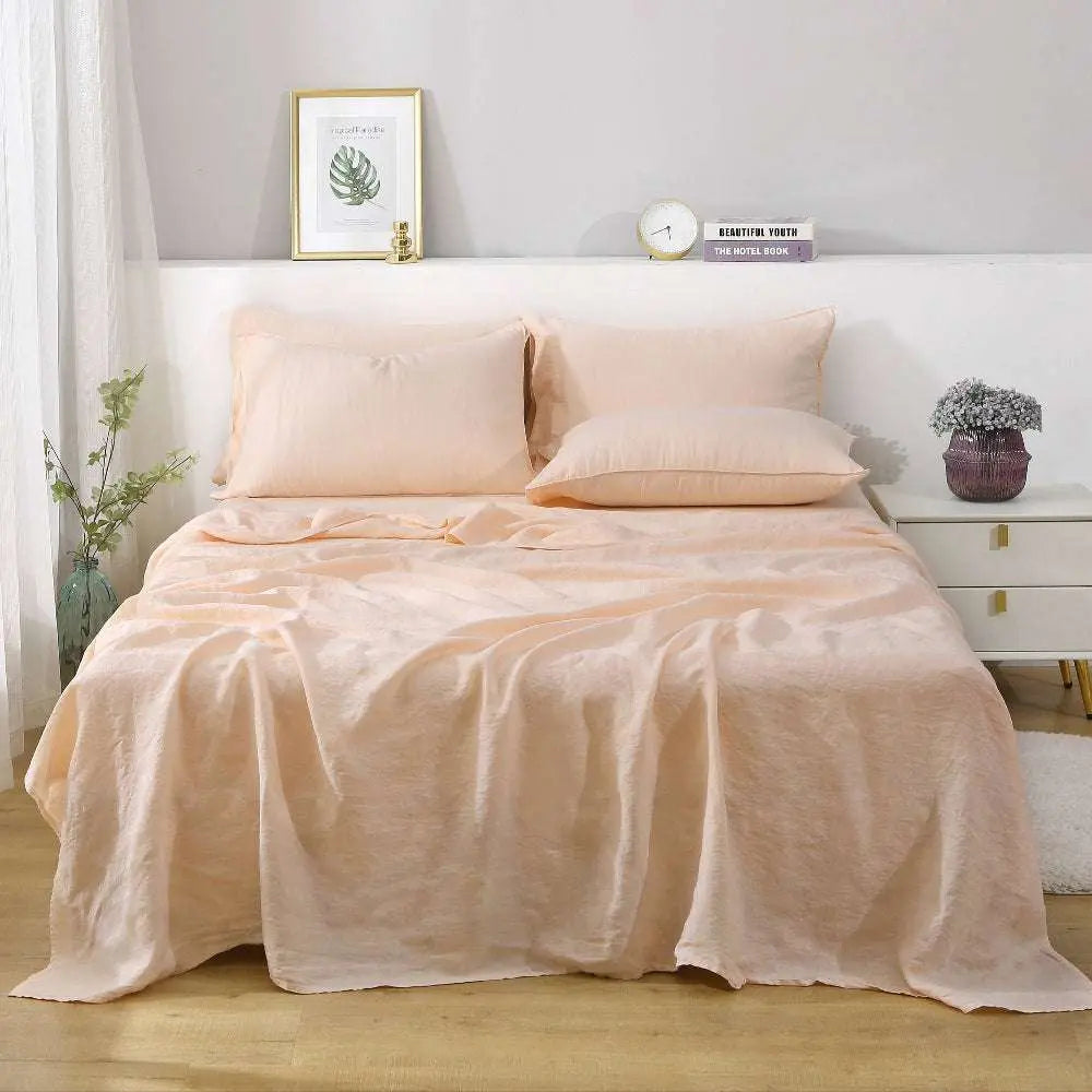 Pale Pink 100% Organic Linen Sheets Set-victory symbol