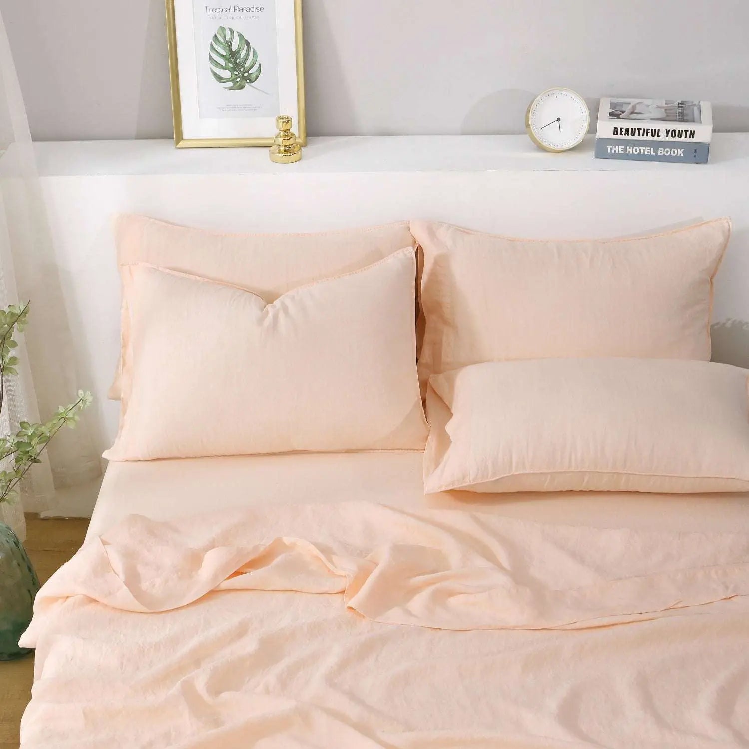 Pale Pink 100% Organic Linen Sheets Set-victory symbol